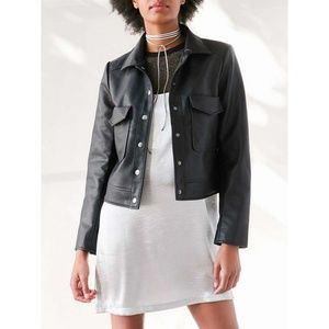 Kimchi Blue Shrunken Vegan Leather Trucker Jacket